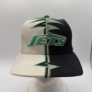 New York Jets Hat Cap Strap Back Black White NFL Football Shockwave Starter Mens